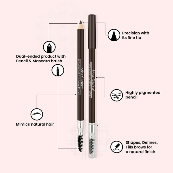 Miss Claire Waterproof Eyebrow Pencil With Mascara Brush - 02 Dark Brown(1.4g) - Image 4
