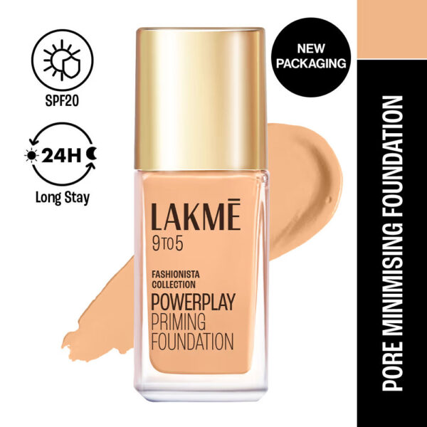 Lakme 9 To 5 Powerplay Priming Foundation, Built In Primer, SPF 25, W120 Warm Creme(25ml)