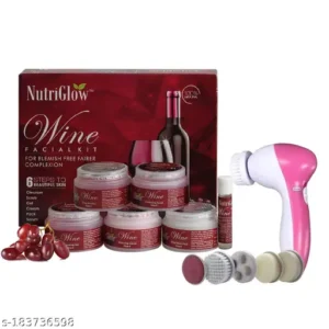 NutriGlow Wine Facial Kit For Blemish Free and Fairer Skin Hydrated, All Skin Types, 260gm With 5 in 1 Face Masssager