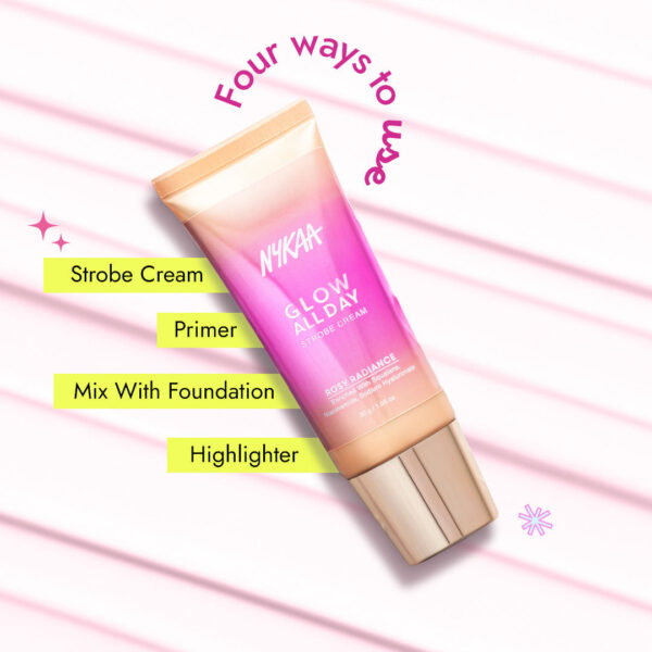 Nykaa Glow All Day Illuminating Strobe Cream + Highlighter + Moisturizer - Rosy Radiance(30g) - Image 6