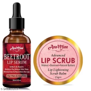 Aromine Beetroot Lip Serum & Lip Scrub Combo - For Shiny, Glossy & Soft Lips with Moisturizing & Nourishing Effect- Men & Women-30ml+15gm combo lip care