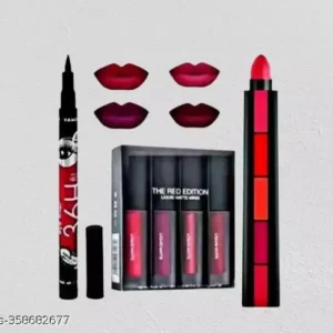5 In 1 Matte Finish Lipstick & 4 in 1 Liquid Matte Finish With Eyeliner Pen Combo (Set of 3 Items))