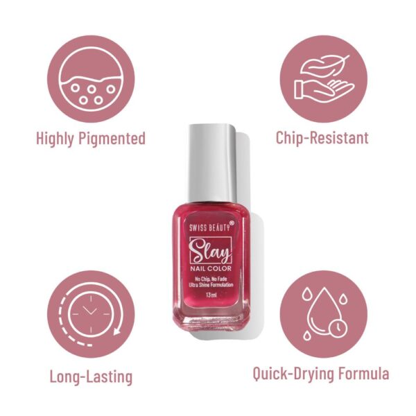 Swiss Beauty Slay Nail Color Ultra Shine Formulation - 54 Pearl(13ml) - Image 4