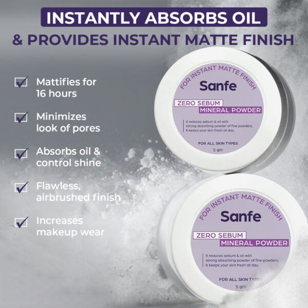 Sanfe No Sebum Mineral Powder | For instant matte finish, controls excess sebum - 5gm(5g) - Image 2