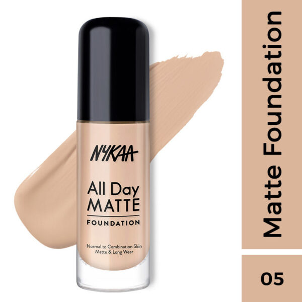 Nykaa All Day Matte Long Wear Liquid Foundation For Normal To Combination Skin - Biscuit 05(30ml)