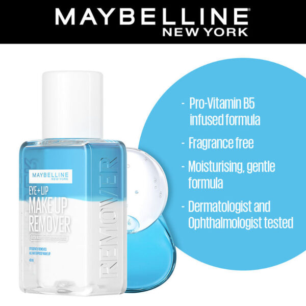 Maybelline New York Biphase Eye + Lip Makeup Remover for Waterproof Makeup, Fragrance-Free, 40ml(40ml) - Image 4