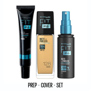 Maybelline New York Matte Flawless Skin Kit: Fit Me Foundation, 128 + Primer + Setting Spray(3 Pcs)