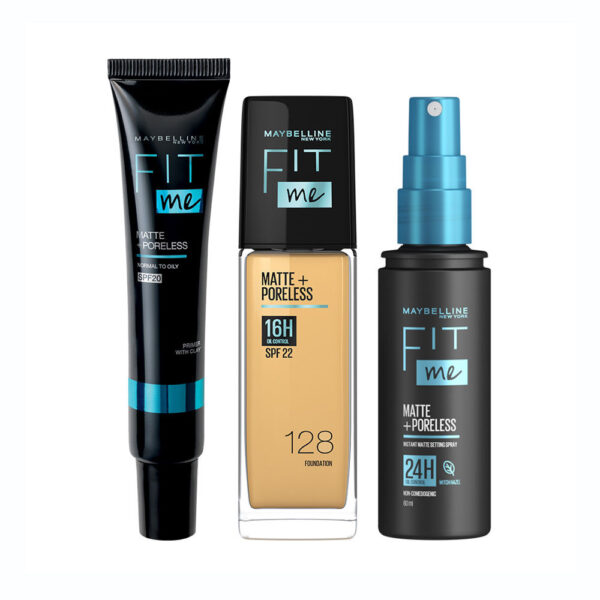 Maybelline New York Matte Flawless Skin Kit: Fit Me Foundation, 128 + Primer + Setting Spray(3 Pcs) - Image 2