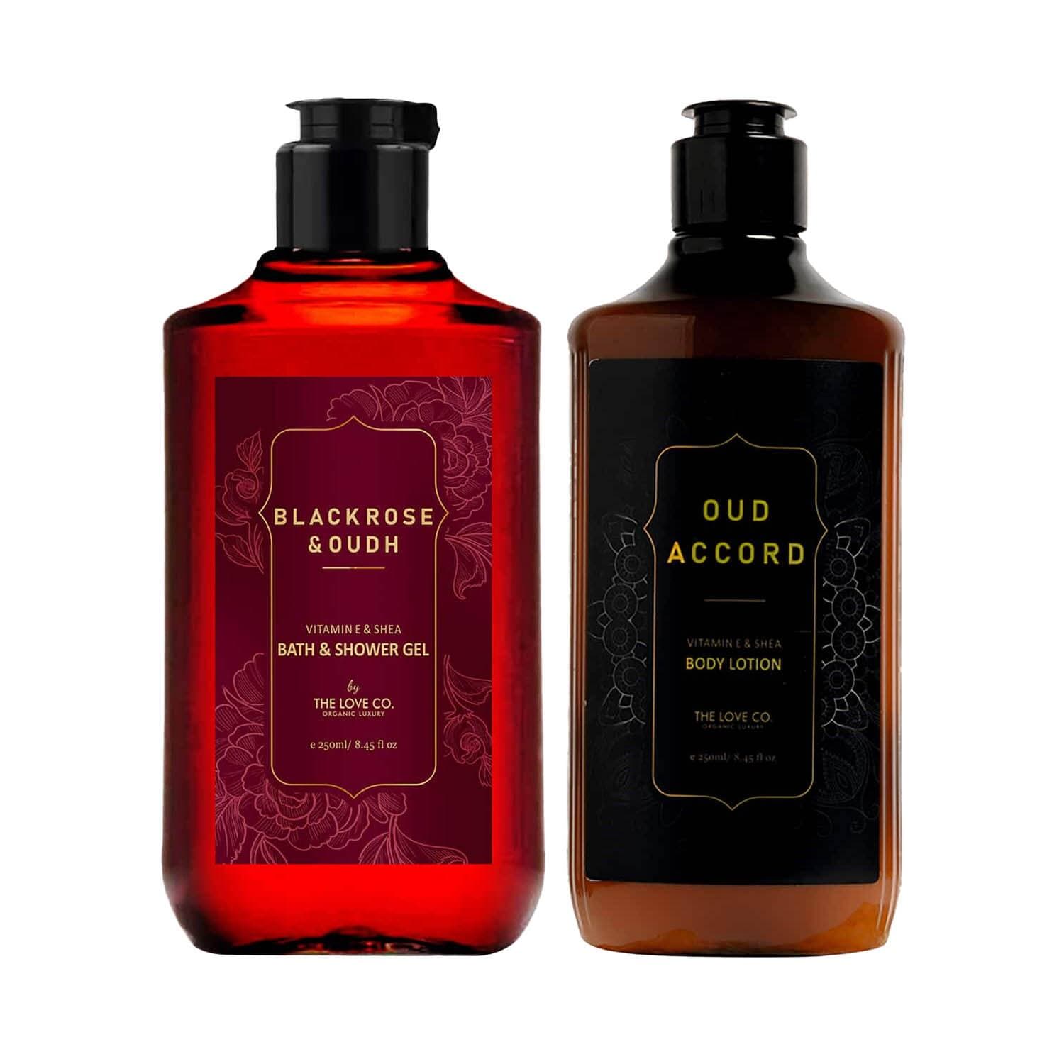 THE LOVE CO. Black Rose & Oudh Shower Gel + Oud Accord Body Lotion Pack of 2 Combo